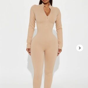 Fashion Nova Beige Chloe Ribbed Jumpsuit
